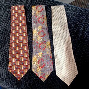 Lot Of 3 Mens Silk Ties Paisley Geometric Abstract Patterns Business Preppy